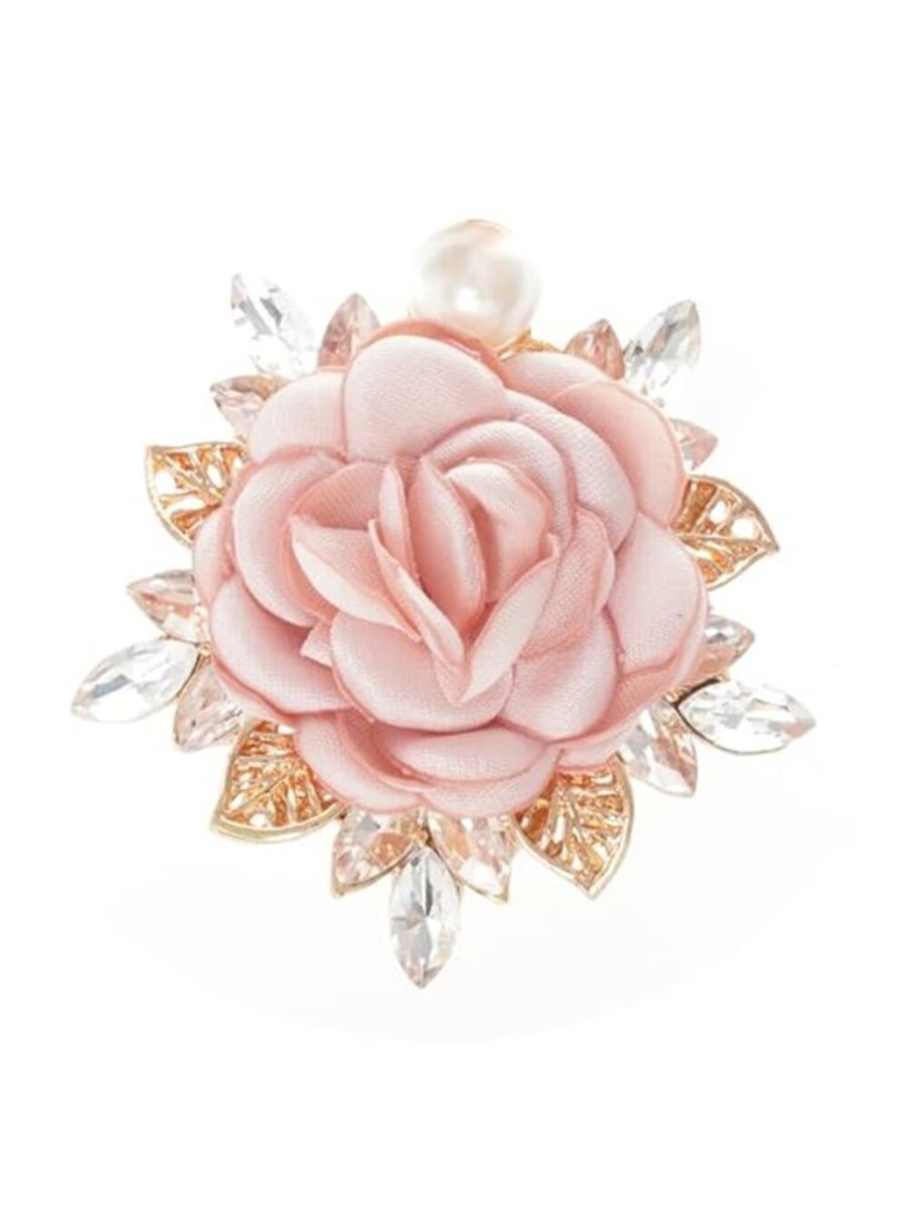Rose Flower Brooch 1.97In Satin Pearl Crystal Flower Brooch for Women Wedding